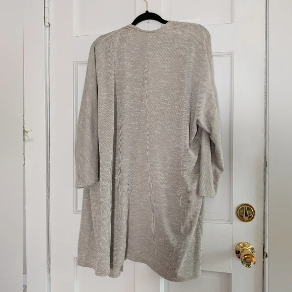 DONNI. for Anthropologie Taupe Ribbed Open Front Cardigan Duster - Picture 6 of 6